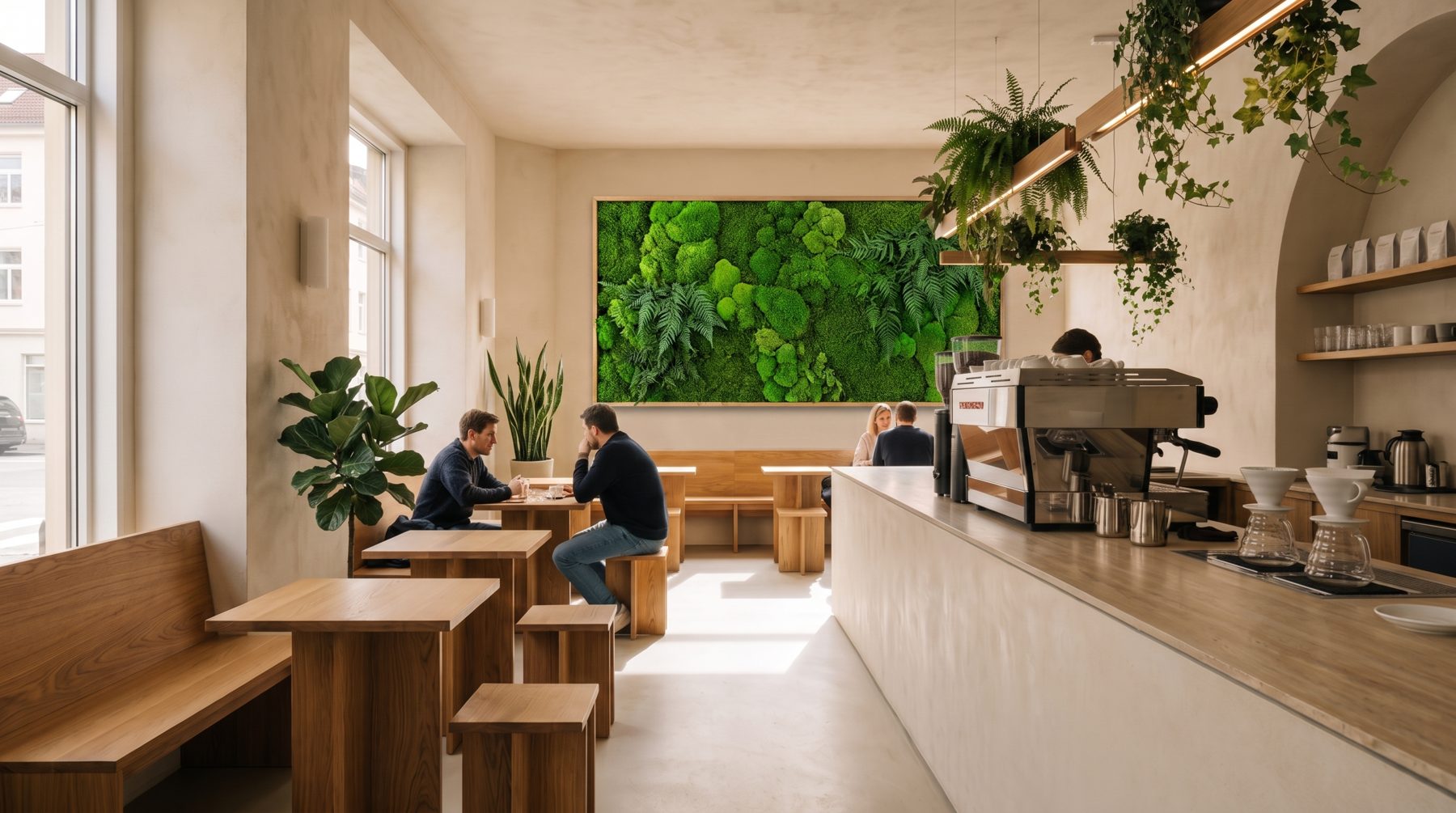 Cafetería con diseño biofílico de The Pots