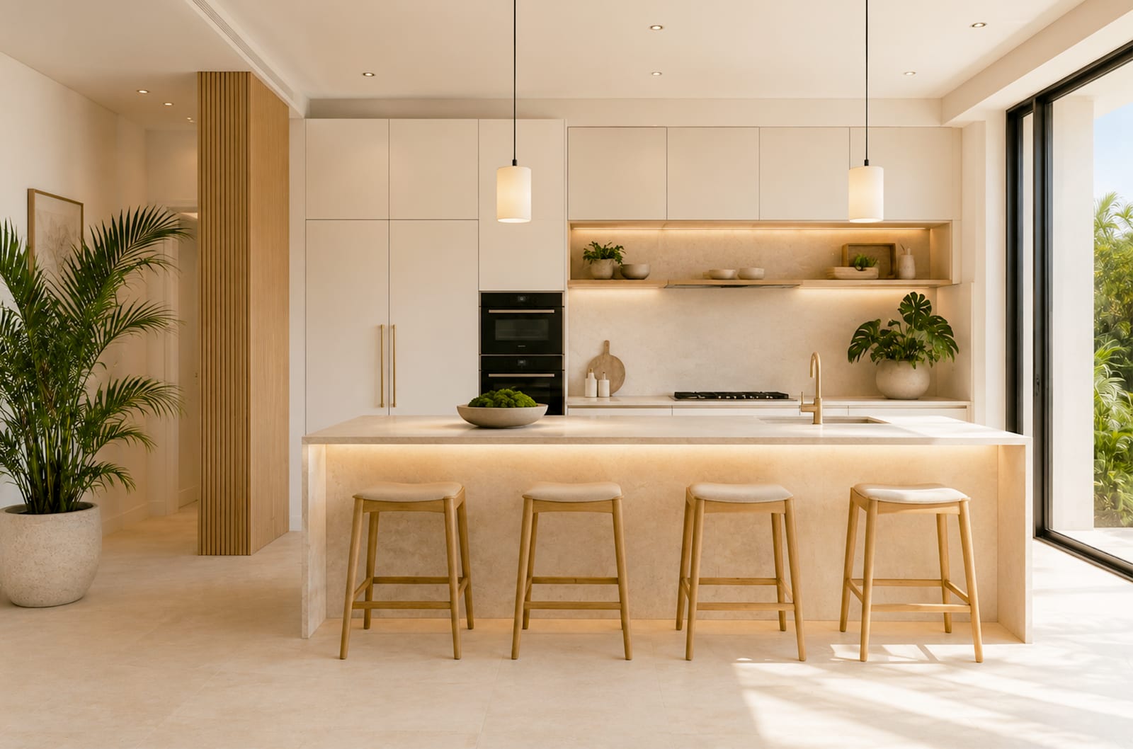La misma cocina con diseño biofílico