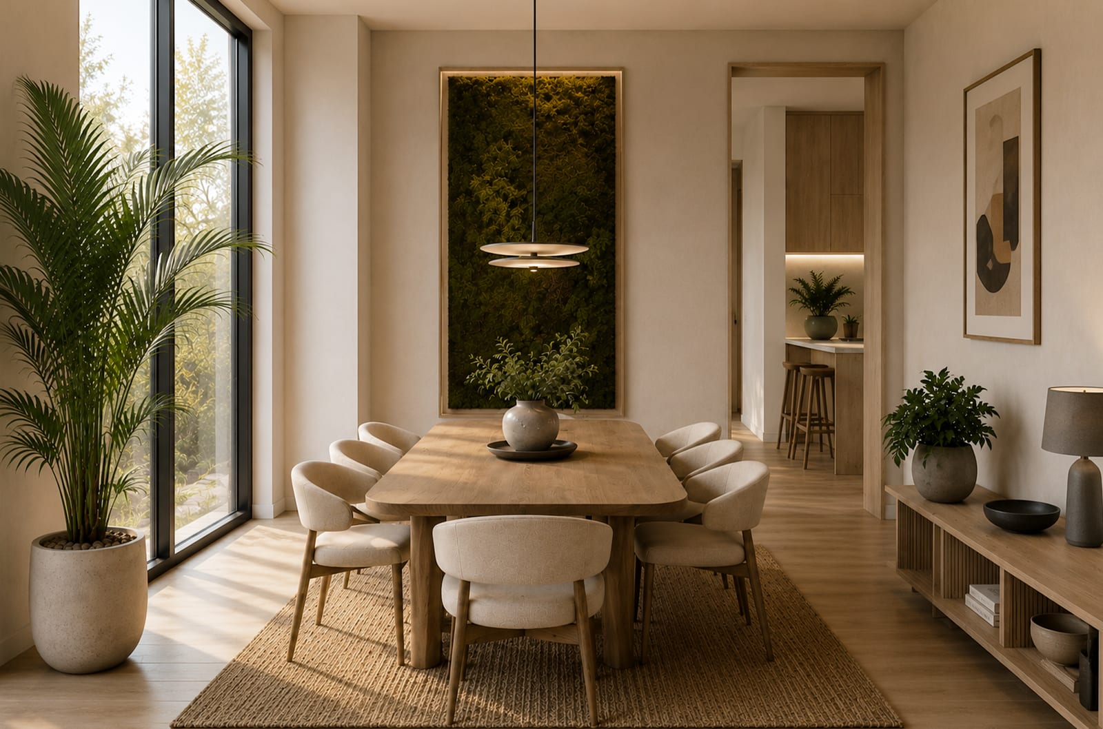 El mismo comedor con orquídeas y plantas de The Pots (proyecto real)